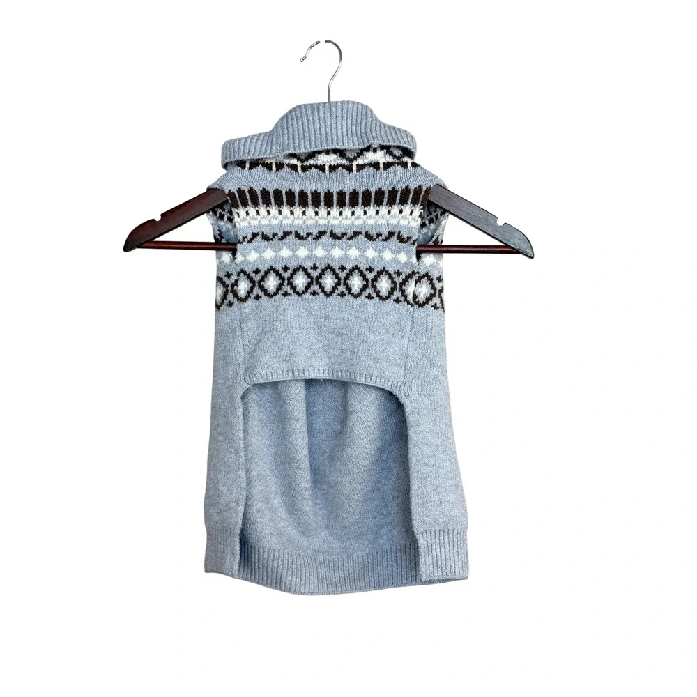 Loft Dog Sweater XL Blue Fair‎ Isle Knit Turtleneck Pet Vest